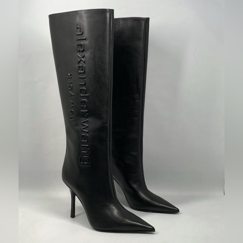 Alexander Wang Delphine brand-embossed leather heeled knee-high boots size 36.5